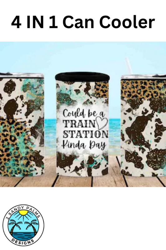 14oz black wite turquoise green leopard print cowhide can cooler