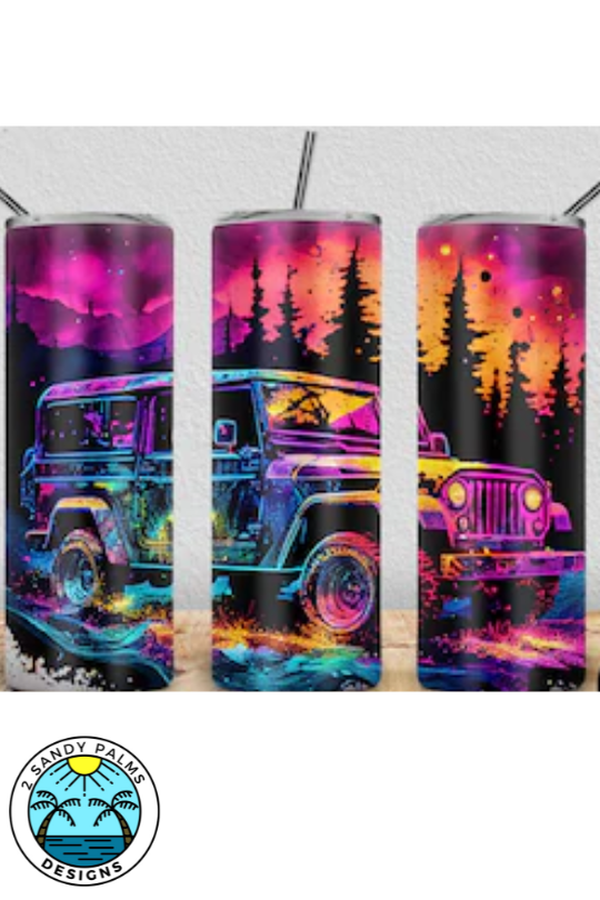 20oz skinny Purple green blue forest Jeep tumbler