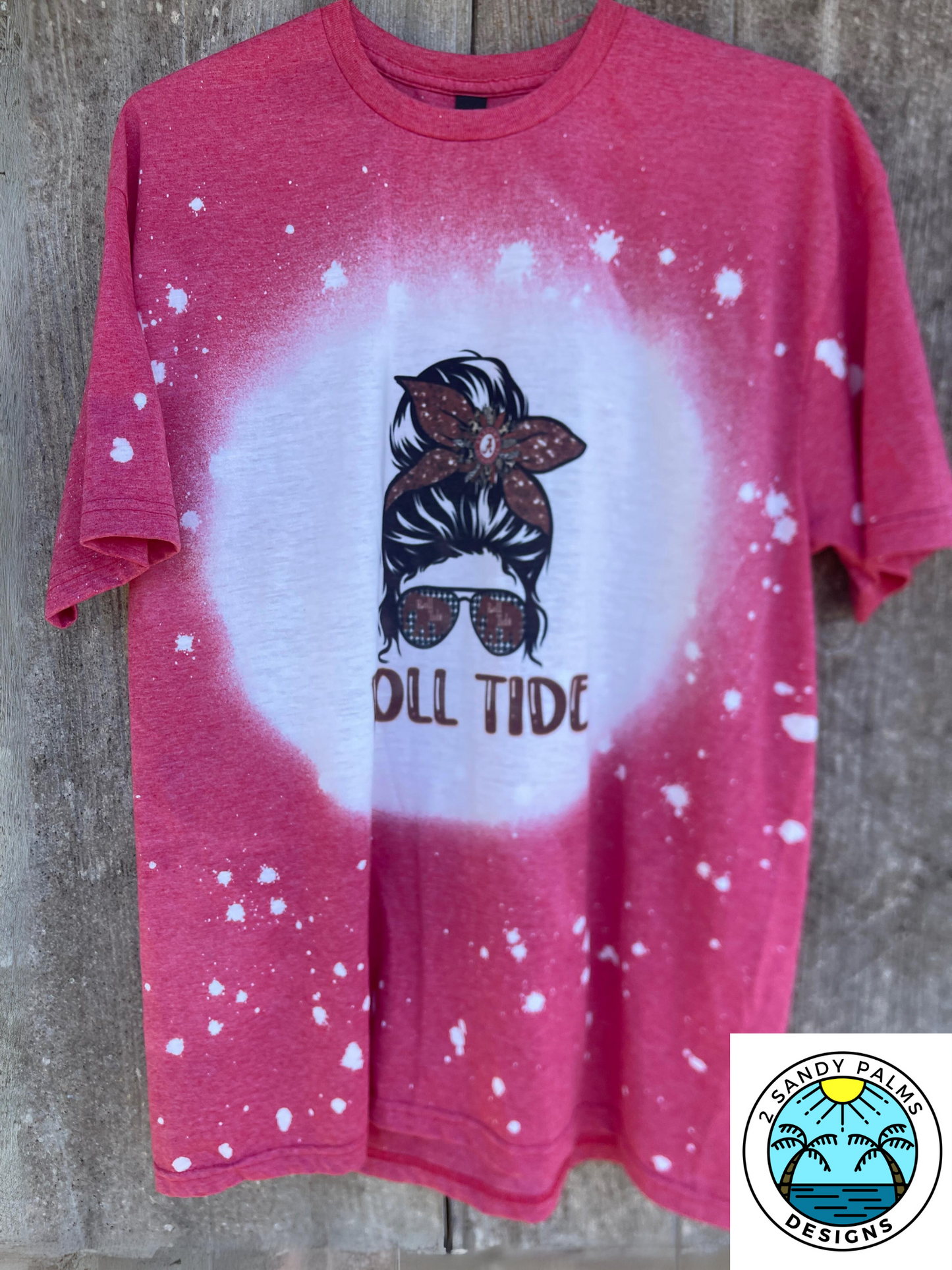 Red #MOMLIFE Roll Tide T-shirt Bleached Sublimated Alabama
