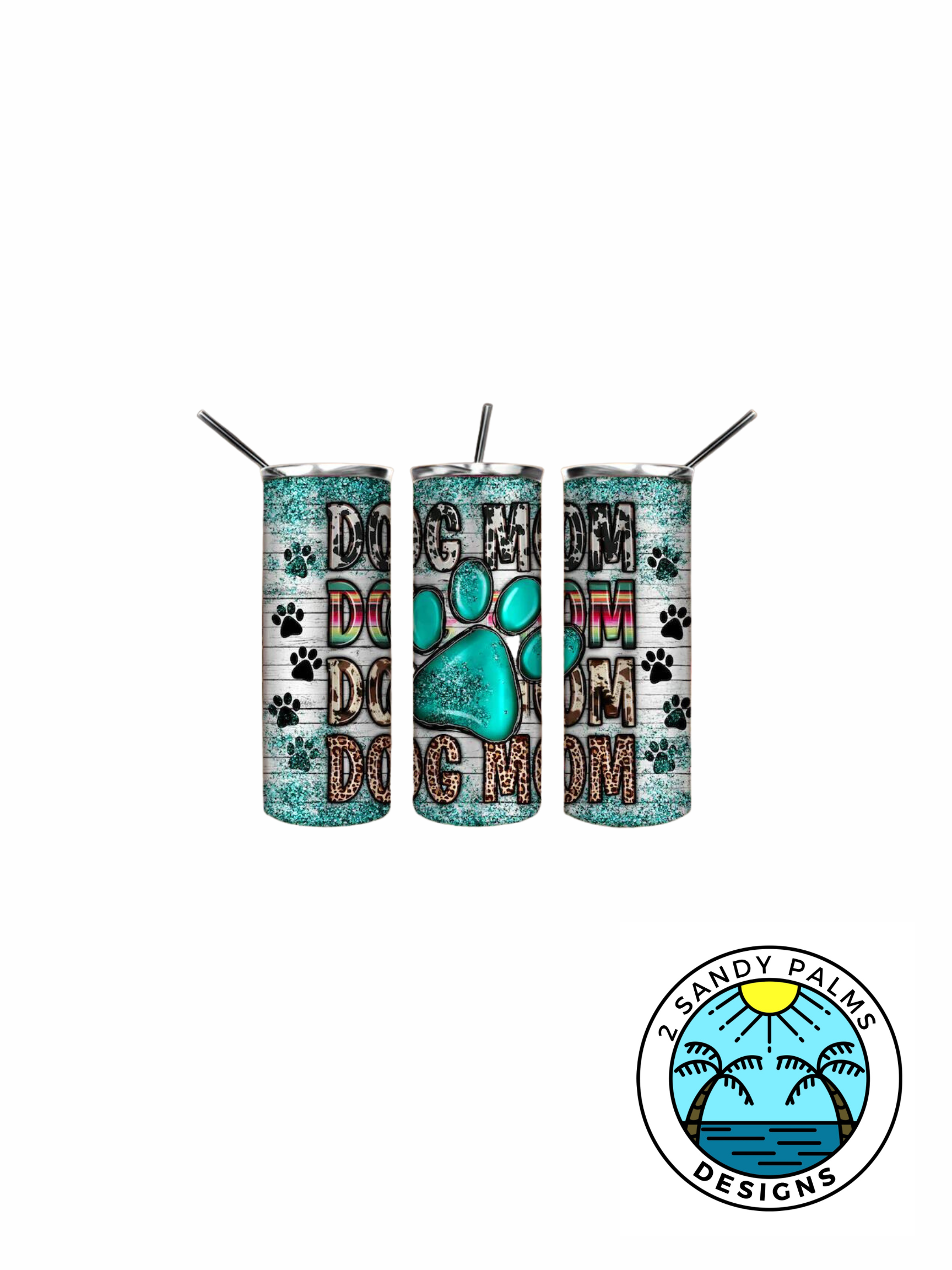 20oz Skinny Dog mom print Tumbler blue glitter white