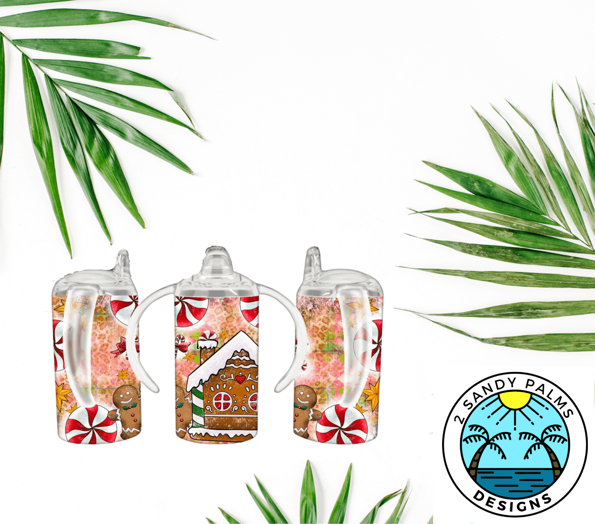 12oz Gingerbread house sippy cup duo/tumbler christmas