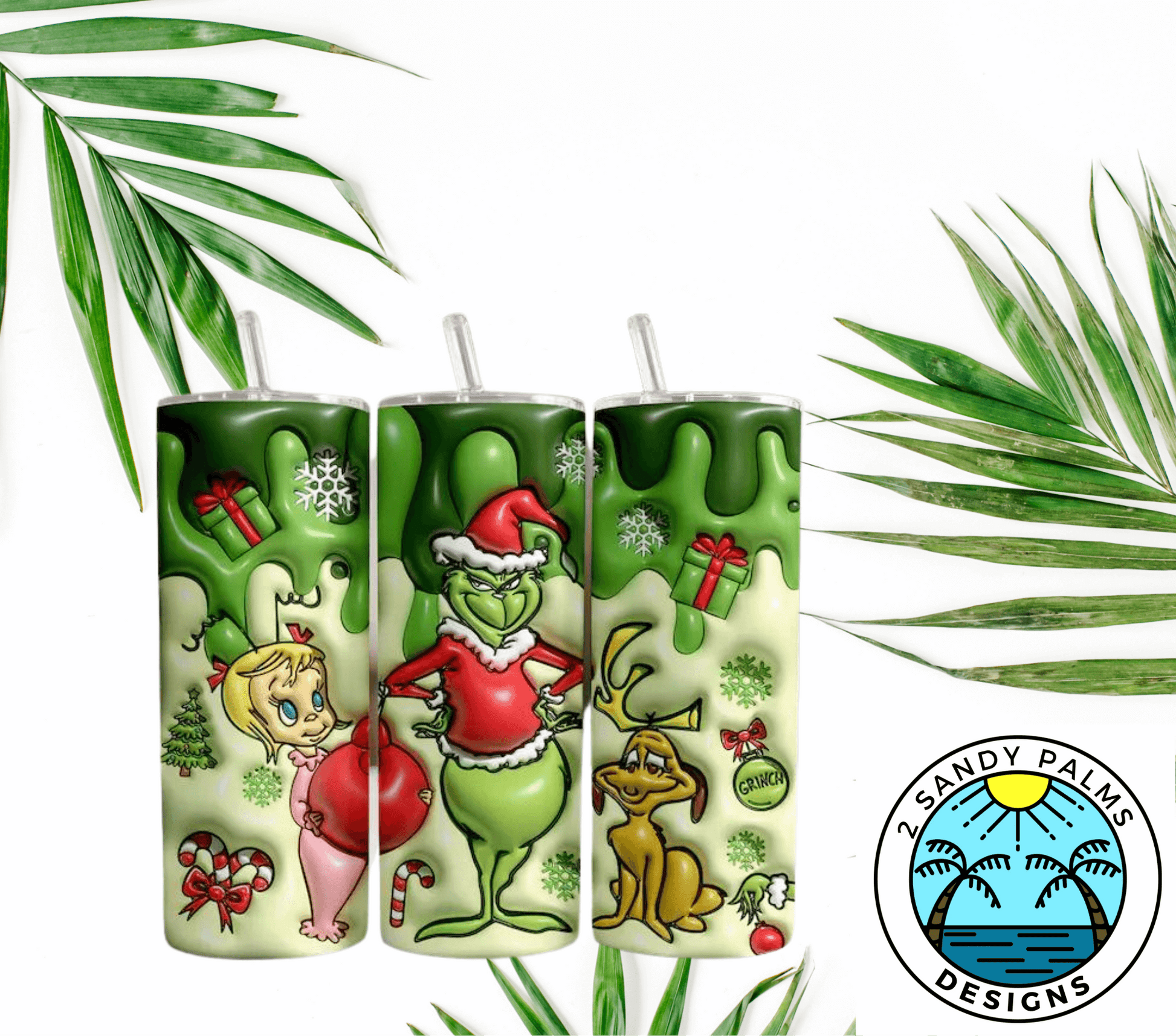 20oz. Green grinch bubble skinny tumbler
