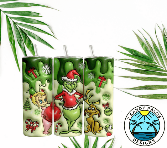 20oz. Green grinch bubble skinny tumbler