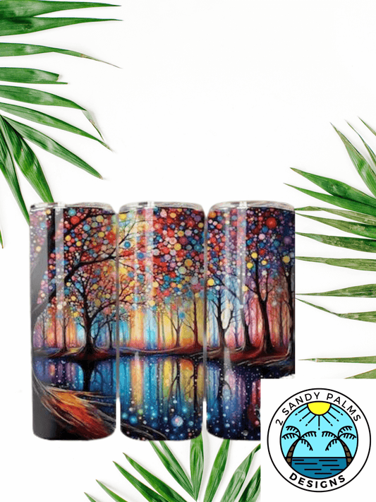 20oz skinny tumbler reflections of trees colorful