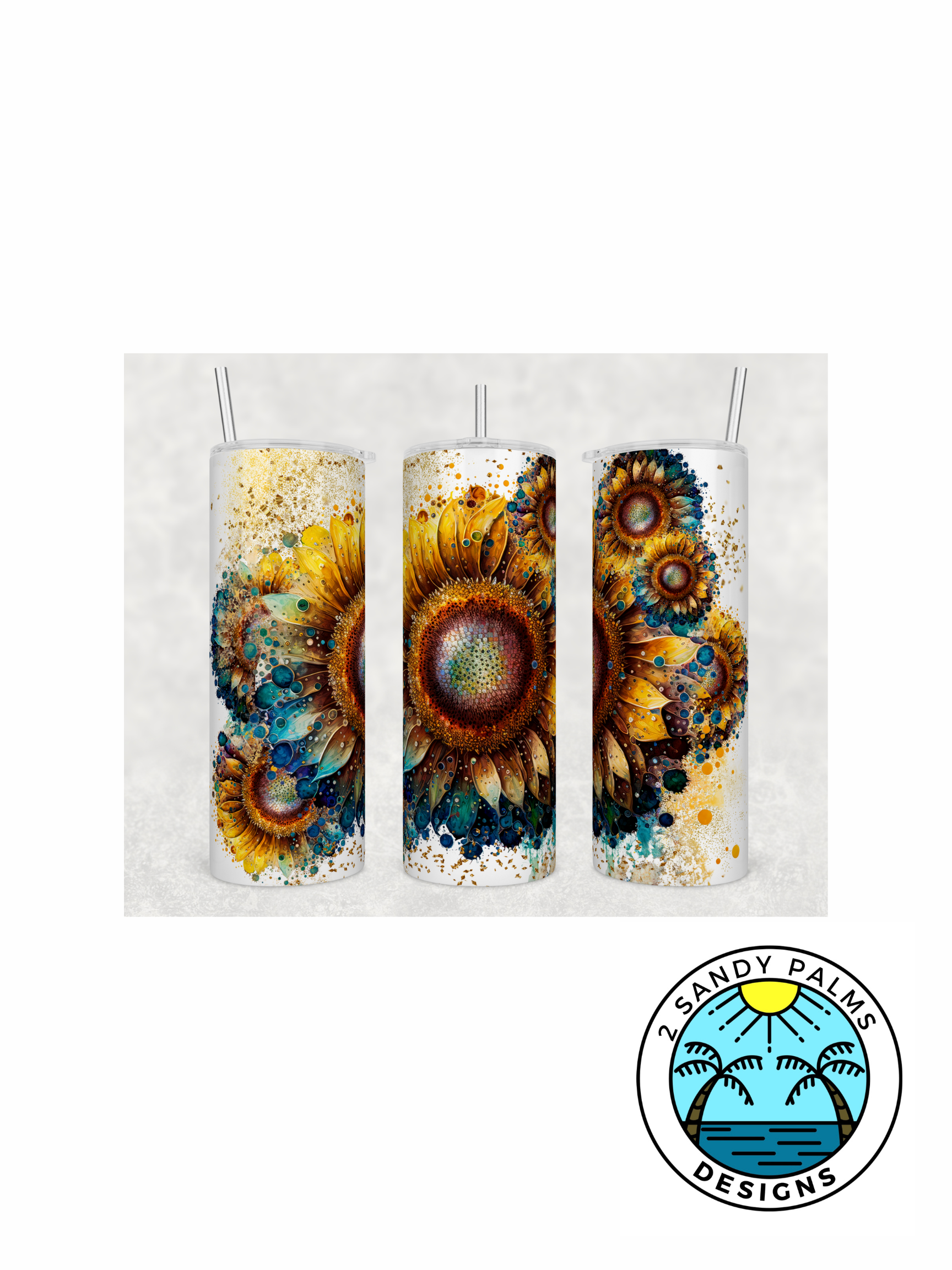 20oz skinny yellow blue green sunflower white splash