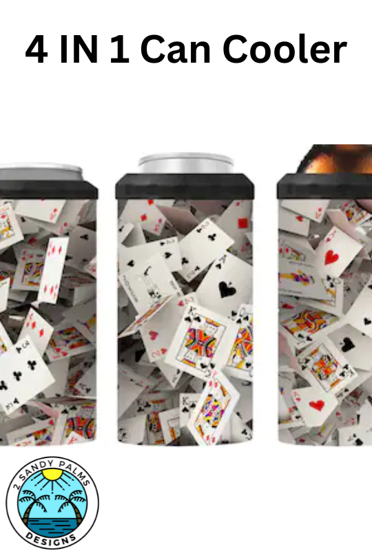 14oz deck of cards white red black  can cooler