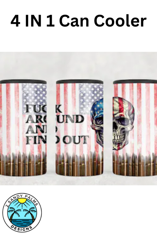 14oz red white blue skull bullets fuck around find out can cooler