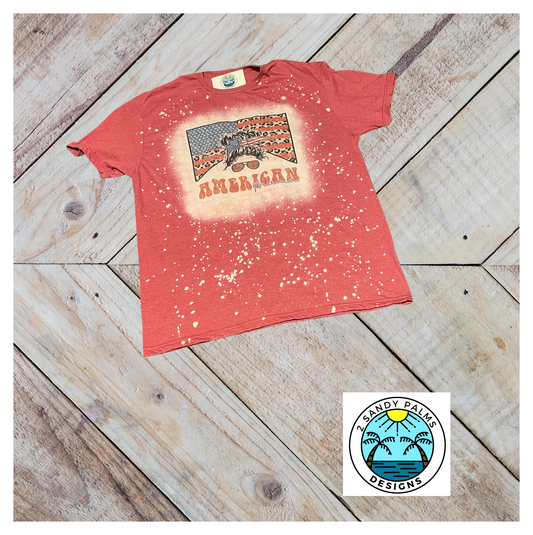 Red American Mama T-shirt Bleached