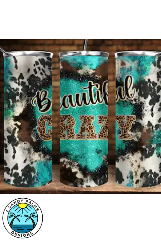 20oz skinny Crazy Beautiful Tumbler cowhide and green leopard print