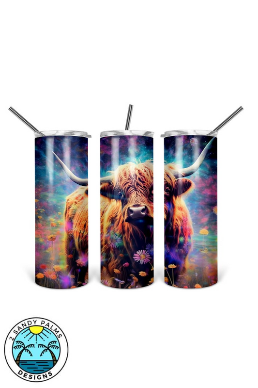 20oz skinny longhorn colorful cow field tumbler