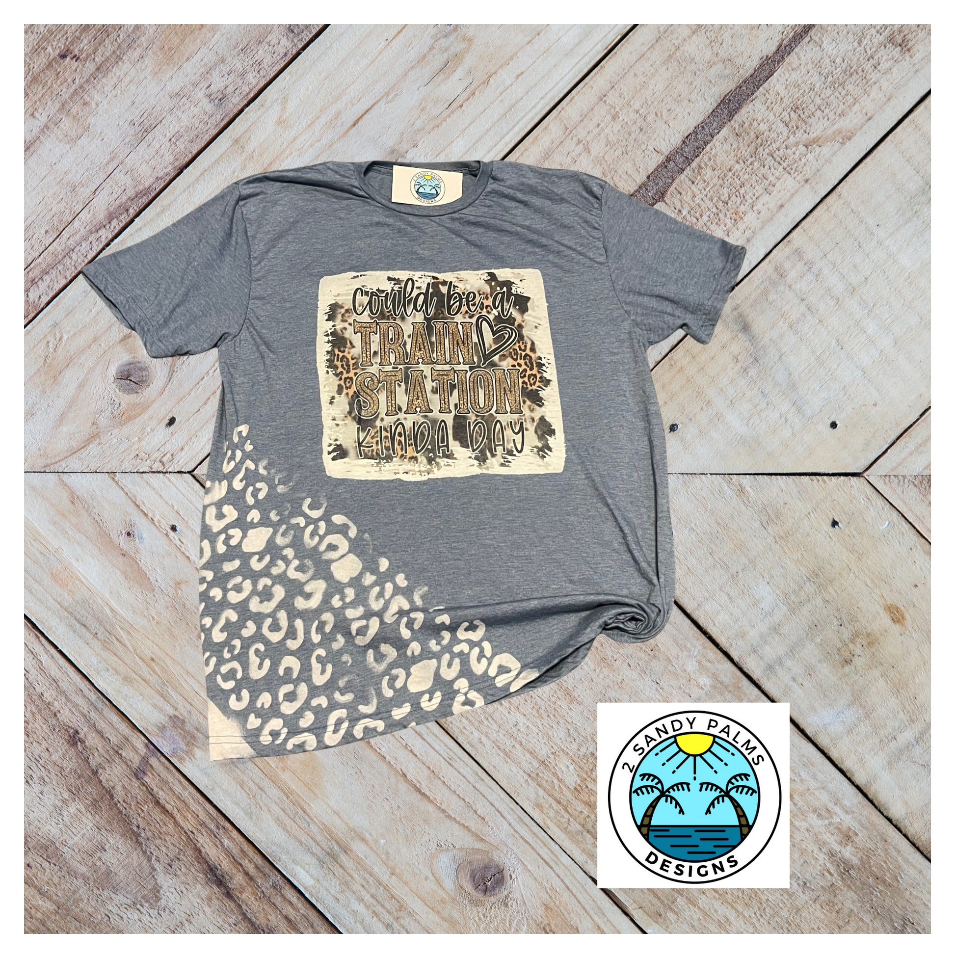 Heather Indigo blue T-shirt with leopard print