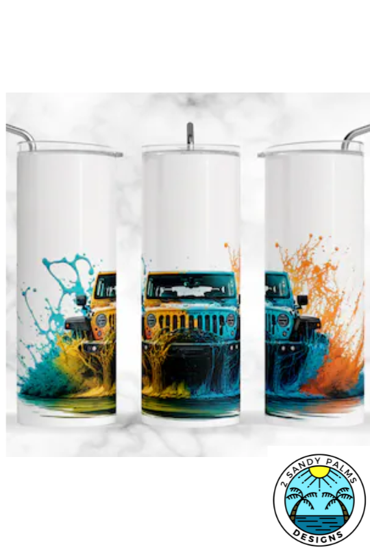 20oz white skinny yellow blue orange jeep tumbler