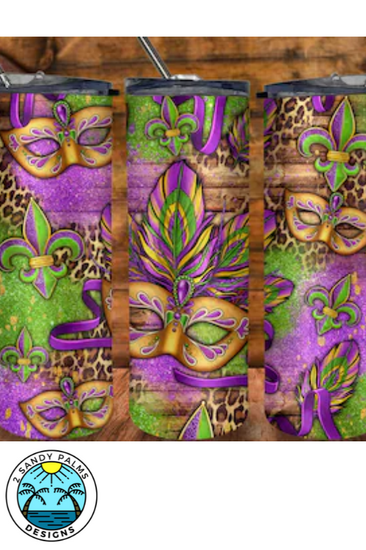 20oz Skinny Mardi gras mask Tumbler