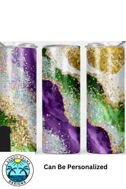 Green purple gold glitter 20oz skinny tumbler