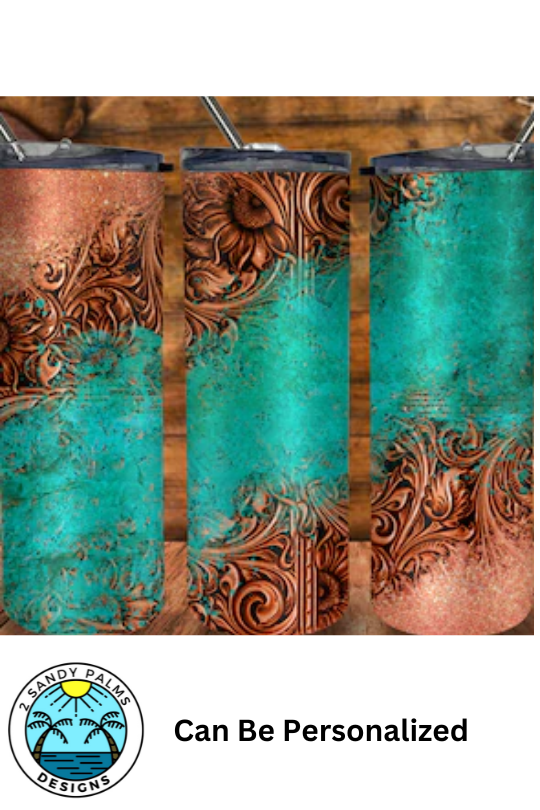 20oz skinny Turquoise & brown personalize green