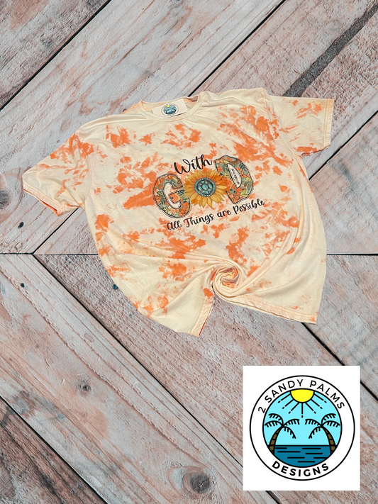 orange With GOD all things are possible bleached T-shirt