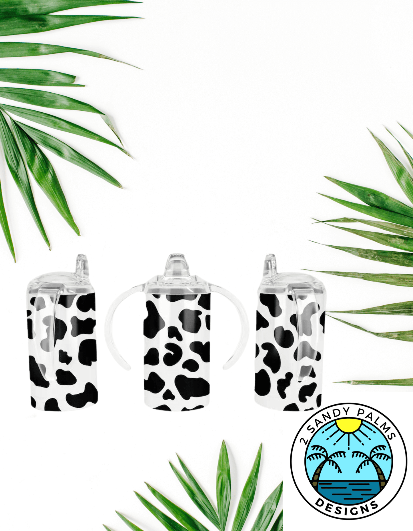 12oz Cow print black white duo/sippy cup tumbler