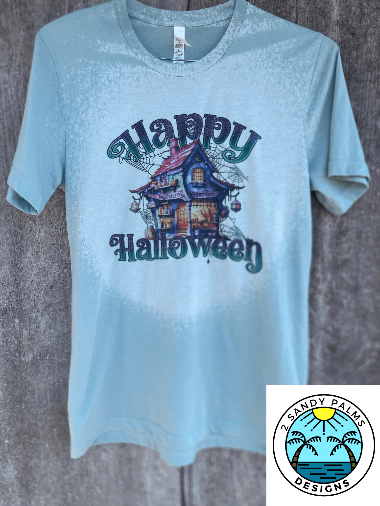 Heather Prism mint Green Happy Halloween Shirt bleached sublimated