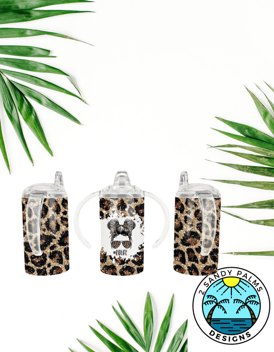 12oz #kidslife leopard print duo/sippy cup tumbler