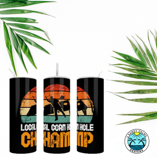 20oz Local Cornhole Champion Skinny Tumbler Black