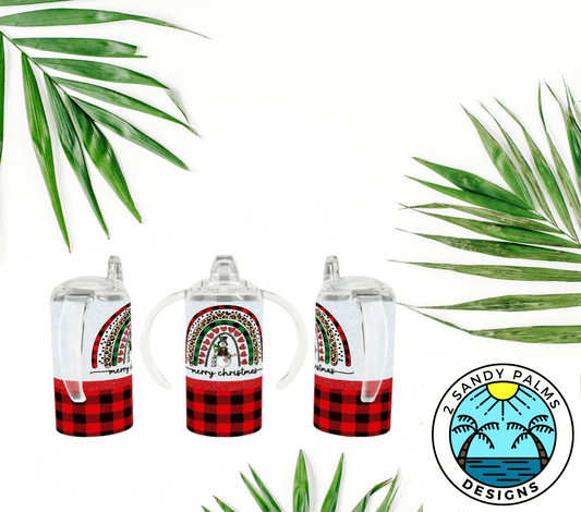12oz. Merry Christmas sippy cup/duo white with red plaid
