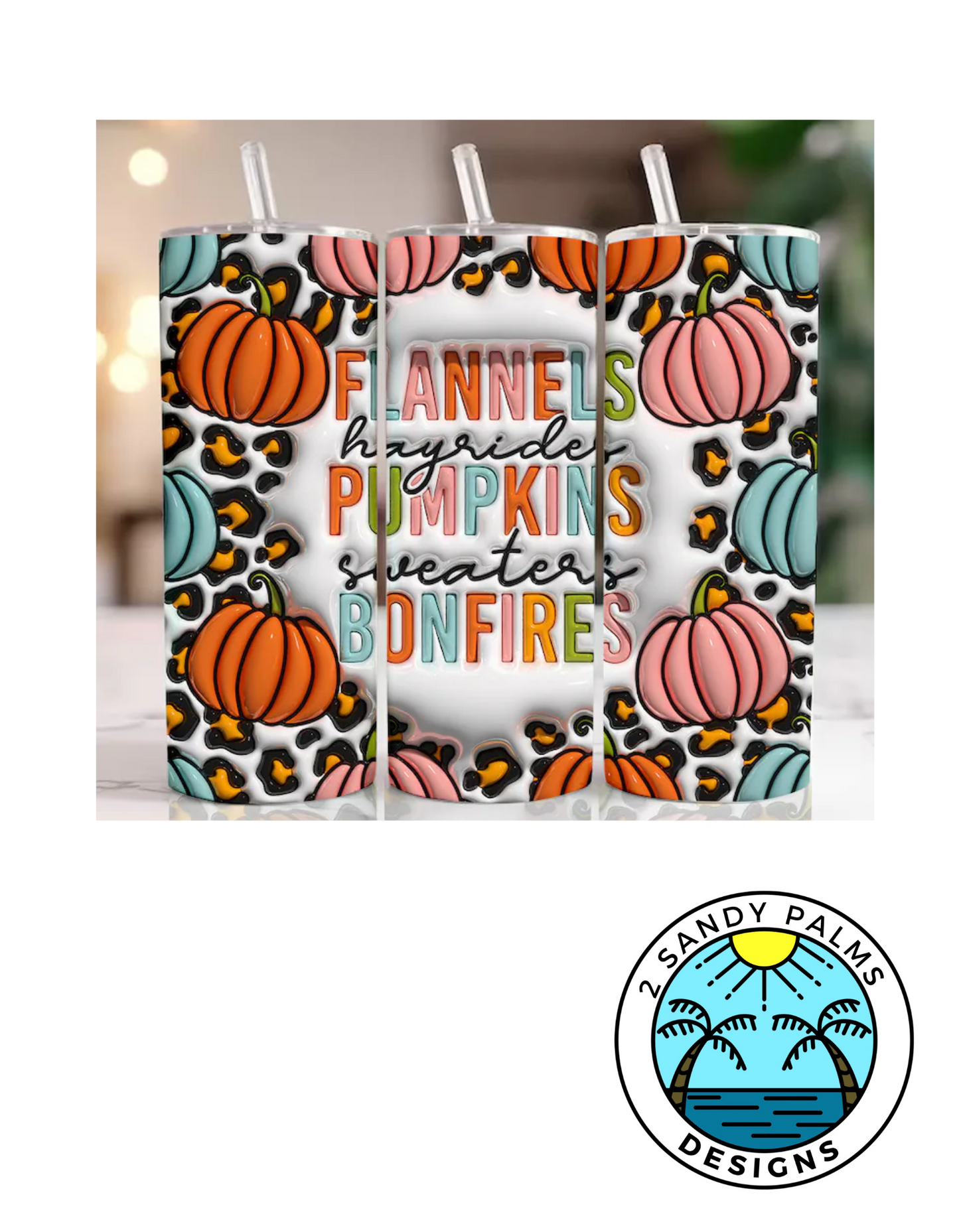 20oz Colorful Flannels Pumpkins Bonfires Skinny Tumbler