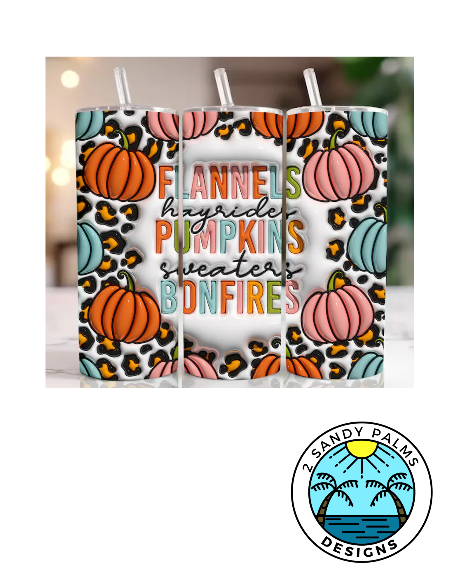 20oz Colorful Flannels Pumpkins Bonfires Skinny Tumbler