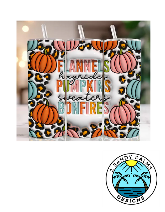 20oz Colorful Flannels Pumpkins Bonfires Skinny Tumbler