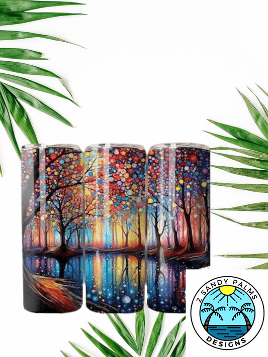 20oz skinny tumbler reflections of trees colorful