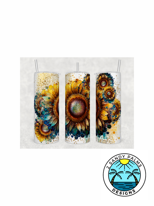 20oz skinny yellow blue green sunflower white splash 