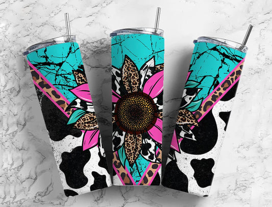 20oz skinny black white turquoise flower leopard print pink tumbler